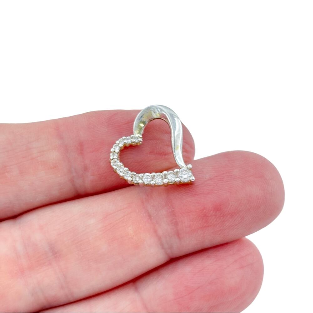 Vintage Sterling Silver S25 Cubic Zirconia Open Heart Pendant Gold Plate Worn